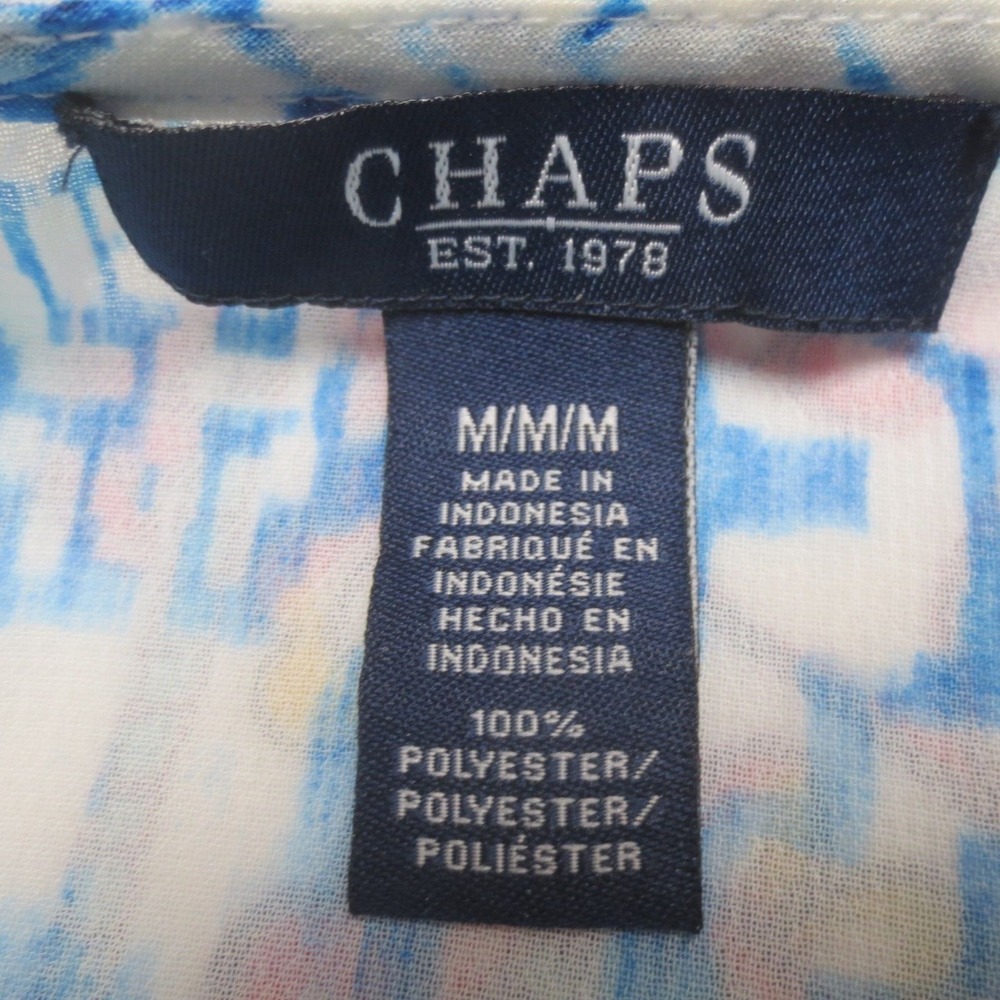 Chaps Blouse Womens Med Blue White Kimono Sleeve Tie Waist Sheer Lightweight Top - Picture 4 of 8
